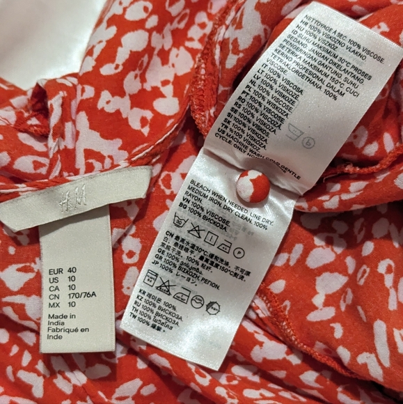 H&M Women's US 10 Large Orange White Cheetah Print Button Up Romper w/ Waist Tie - Picture 14 of 16